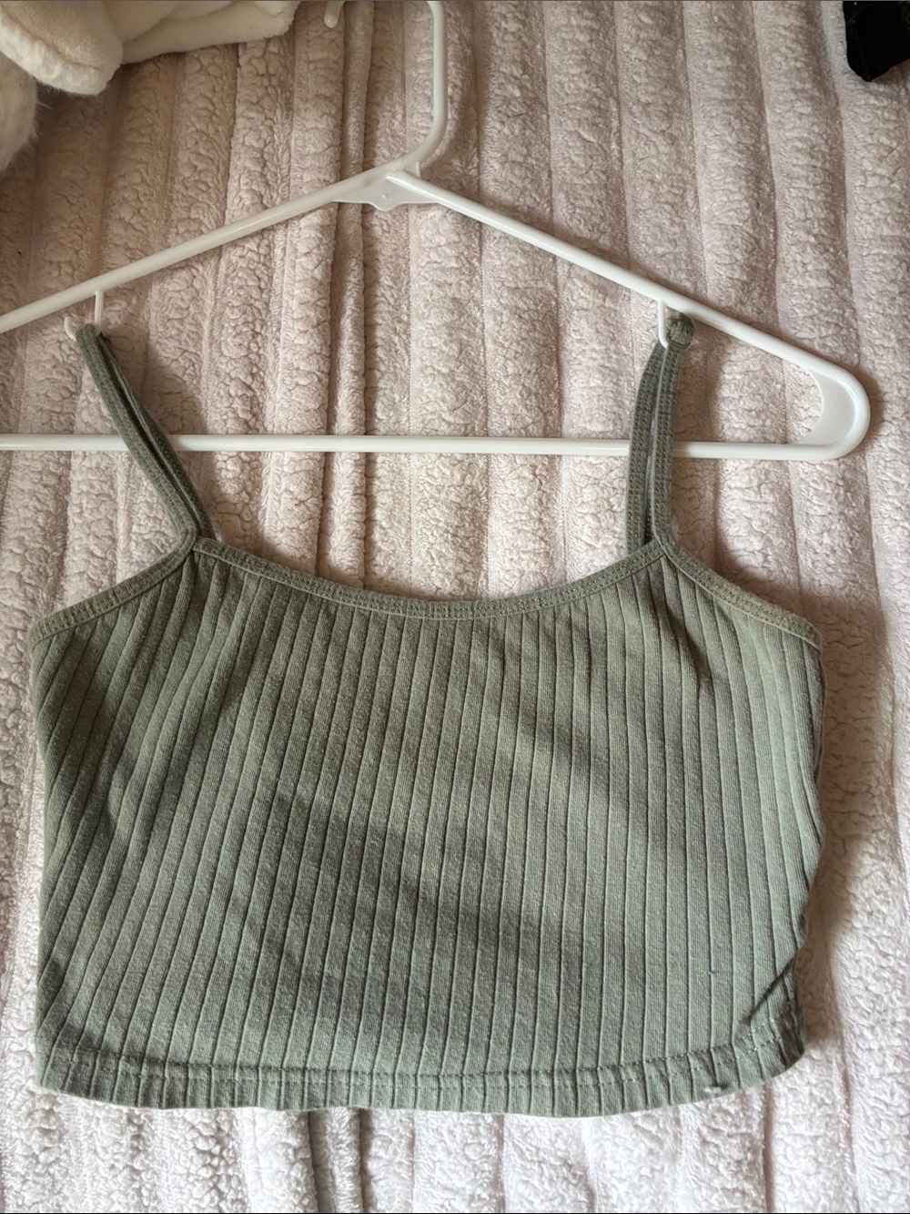 Ribbed Cropped Tank Top in Sage Green - Women's Casual Camisole